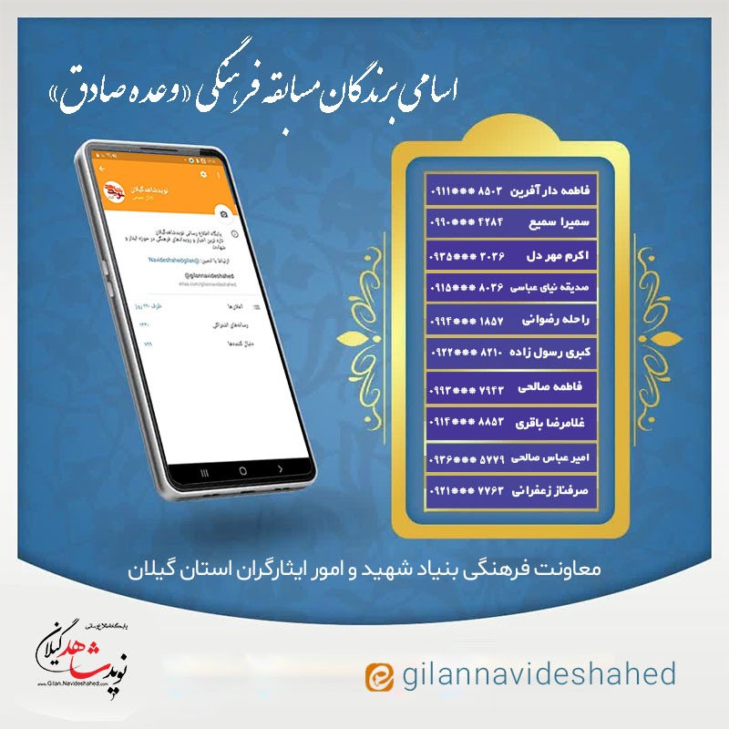 انتشار اسامی برگزیدگان مسابقه فرهنگی «وعده صادق» با محوریت گزیده وصیت نامه شهدای استان گیلان